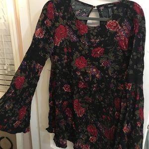Forever 21 Roses Bell Sleeve Mini Dress